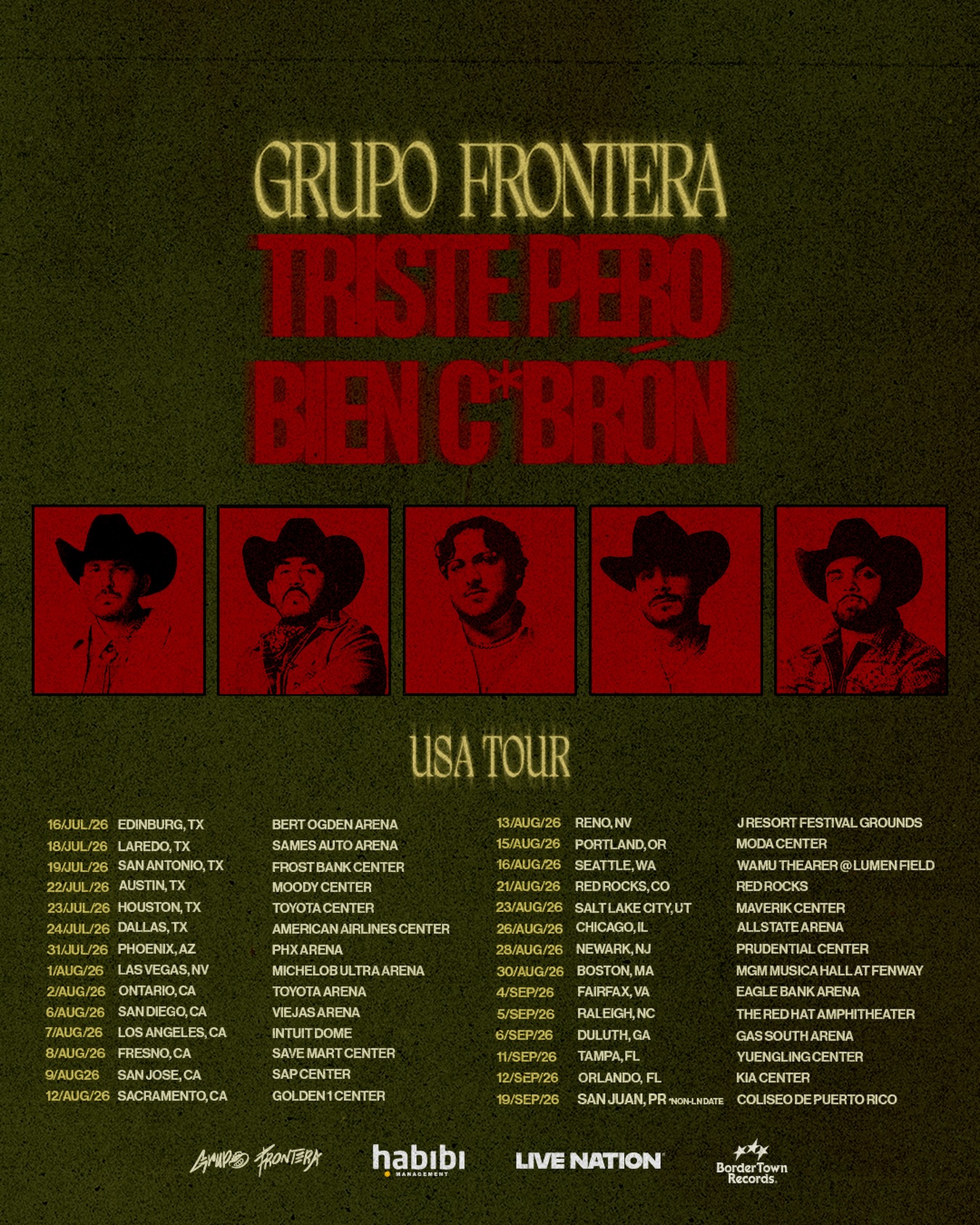 Grupo Frontera Triste Pero Bien Cabron Tour Poster 2026